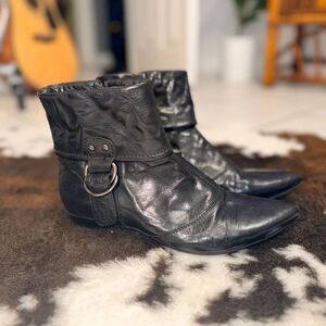 BX by Bronx Black Crinkled Leather Ankle Boots